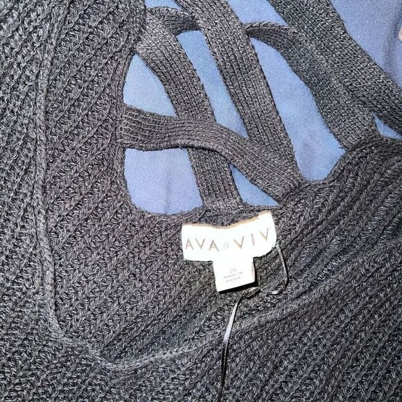 Ava & Viv Knit sweater V-Neck Black Sweater Criss Cross corset goth Details size - Picture 3 of 4